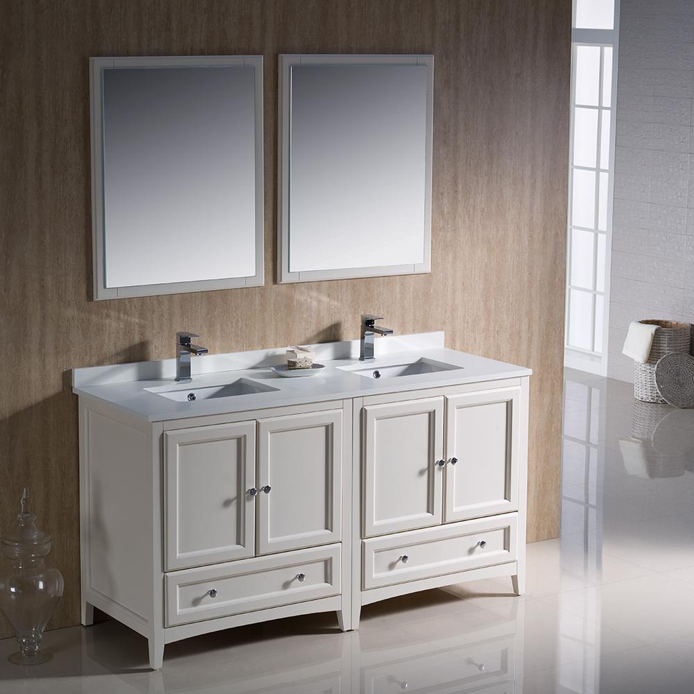 Fresca Oxford 60" Antique White Traditional Double Sink Bathroom Vanity - Luxe Bathroom Vanities