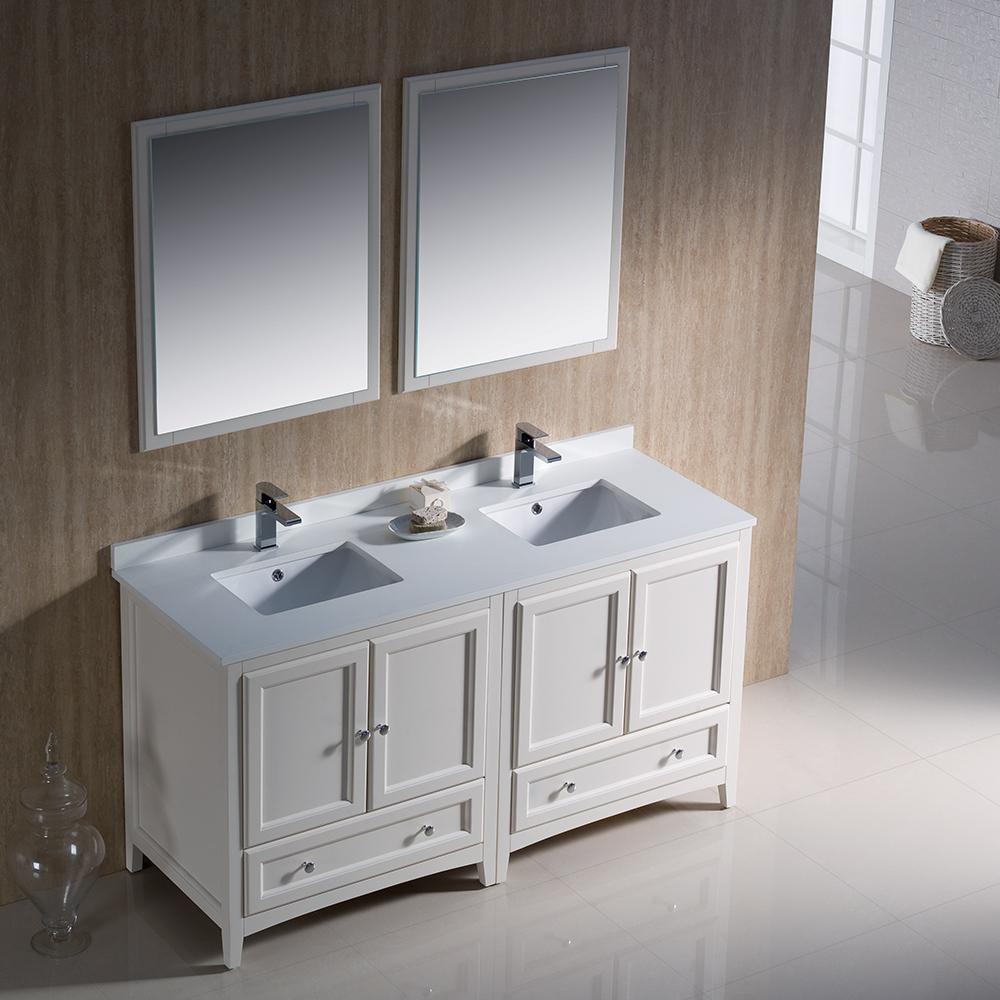 Fresca Oxford 60" Antique White Traditional Double Sink Bathroom Vanity - Luxe Bathroom Vanities