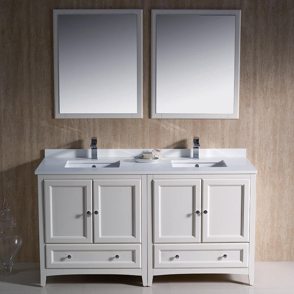 Fresca Oxford 60" Antique White Traditional Double Sink Bathroom Vanity - Luxe Bathroom Vanities