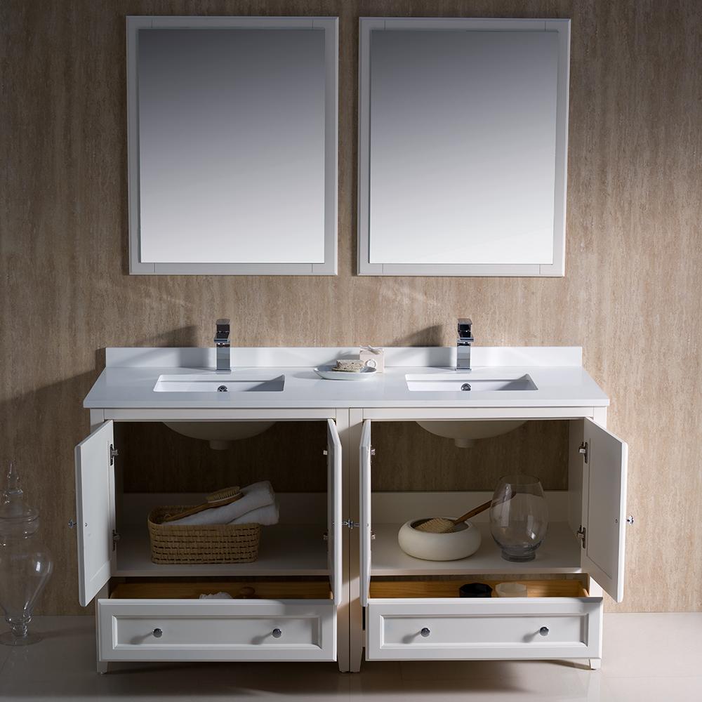 Fresca Oxford 60" Antique White Traditional Double Sink Bathroom Vanity - Luxe Bathroom Vanities
