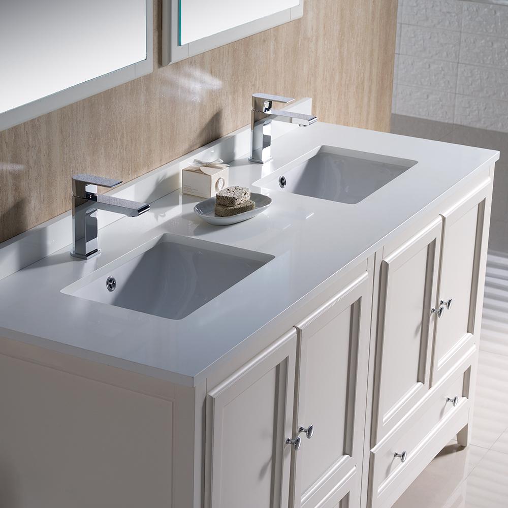 Fresca Oxford 60" Antique White Traditional Double Sink Bathroom Vanity - Luxe Bathroom Vanities