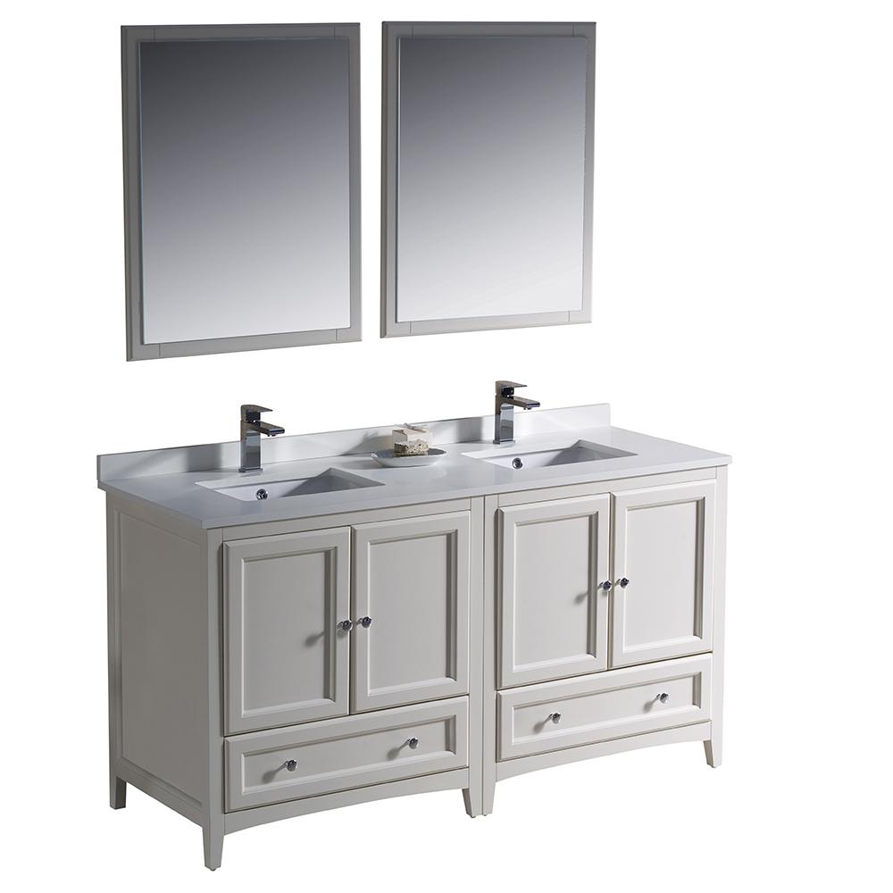 Fresca Oxford 60" Antique White Traditional Double Sink Bathroom Vanity - Luxe Bathroom Vanities