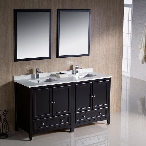Fresca Oxford 60" Espresso Traditional Double Sink Bathroom Vanity - Luxe Bathroom Vanities
