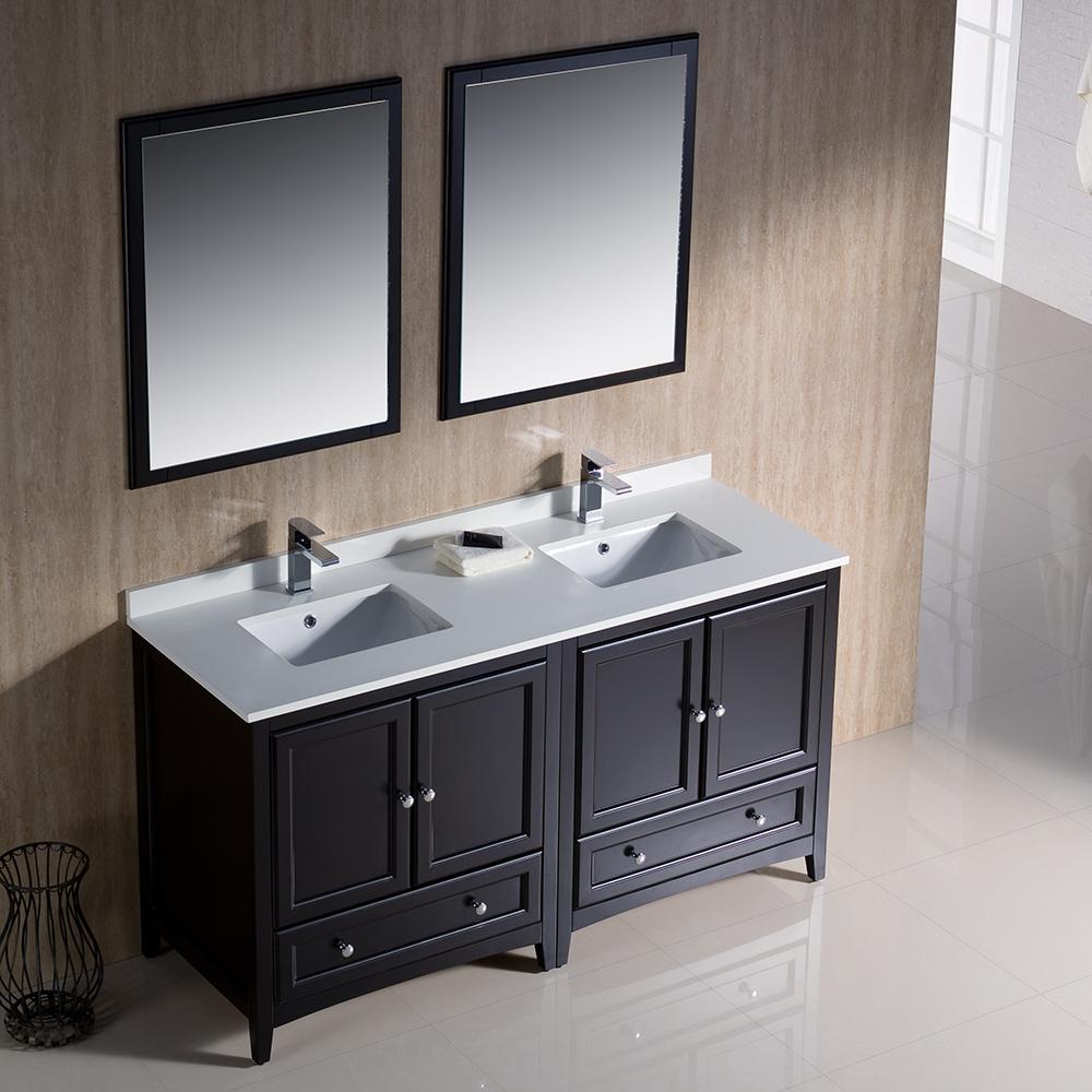 Fresca Oxford 60" Espresso Traditional Double Sink Bathroom Vanity - Luxe Bathroom Vanities