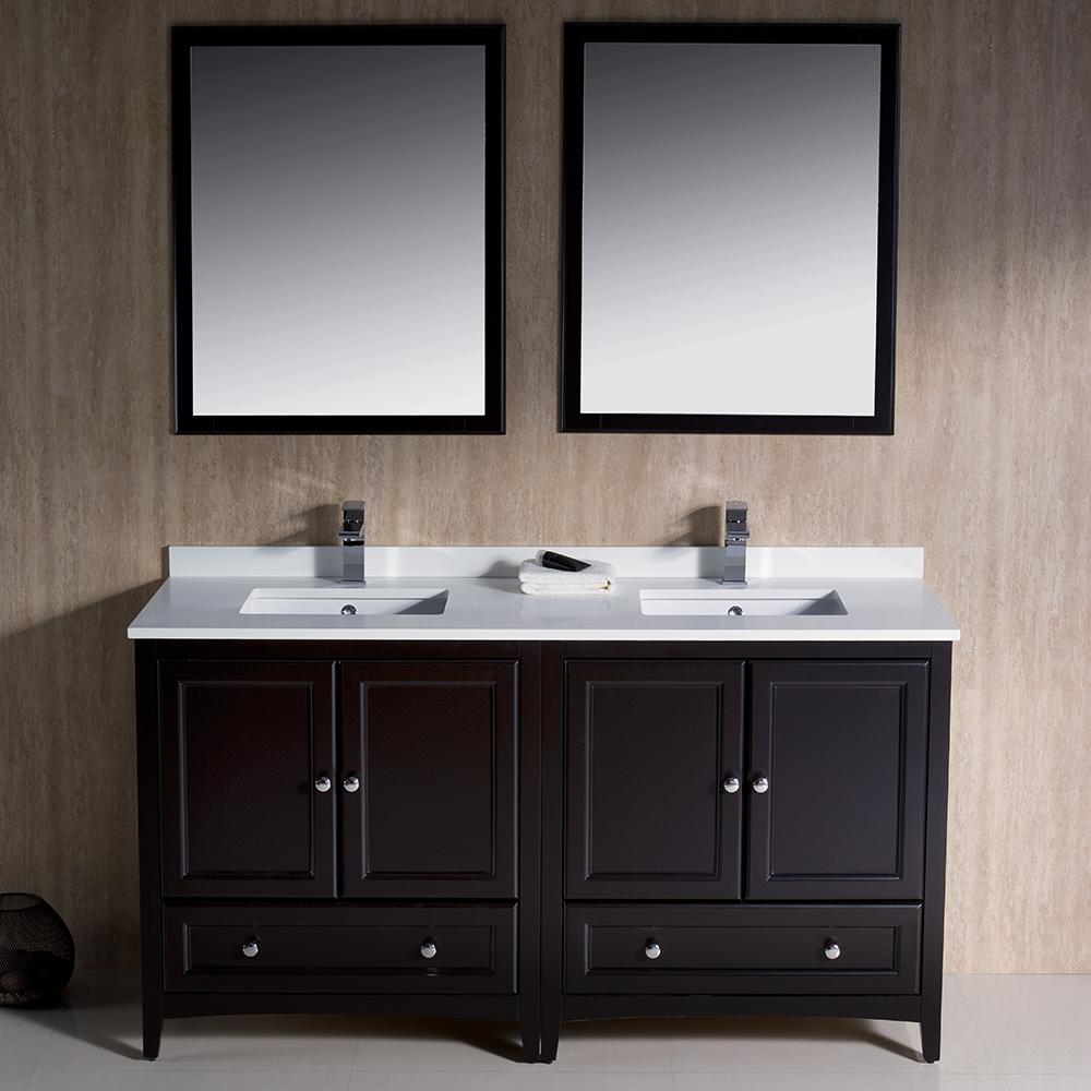 Fresca Oxford 60" Espresso Traditional Double Sink Bathroom Vanity - Luxe Bathroom Vanities