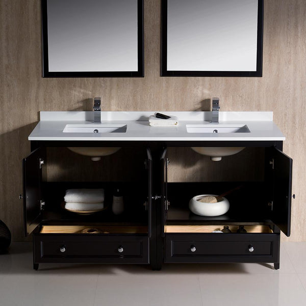 Fresca Oxford 60" Espresso Traditional Double Sink Bathroom Vanity - Luxe Bathroom Vanities