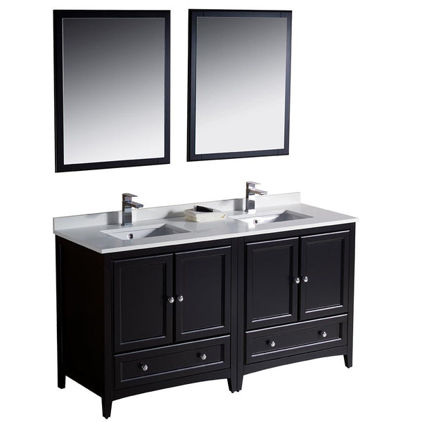 Fresca Oxford 60" Espresso Traditional Double Sink Bathroom Vanity - Luxe Bathroom Vanities