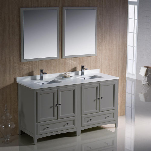 Fresca Oxford 60" Gray Traditional Double Sink Bathroom Vanity - Luxe Bathroom Vanities