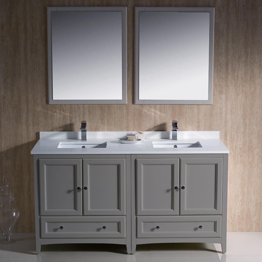 Fresca Oxford 60" Gray Traditional Double Sink Bathroom Vanity - Luxe Bathroom Vanities