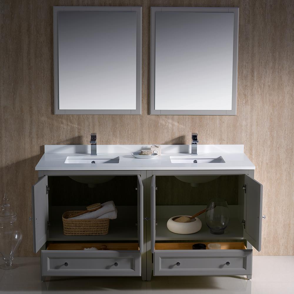 Fresca Oxford 60" Gray Traditional Double Sink Bathroom Vanity - Luxe Bathroom Vanities