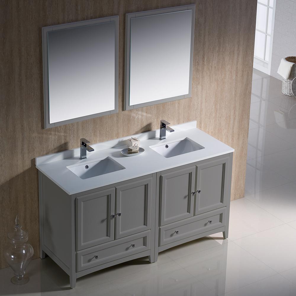 Fresca Oxford 60" Gray Traditional Double Sink Bathroom Vanity - Luxe Bathroom Vanities