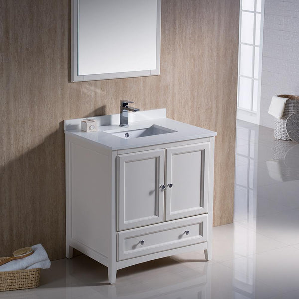 Fresca Oxford 30" Antique White Traditional Bathroom Vanity - Luxe Bathroom Vanities