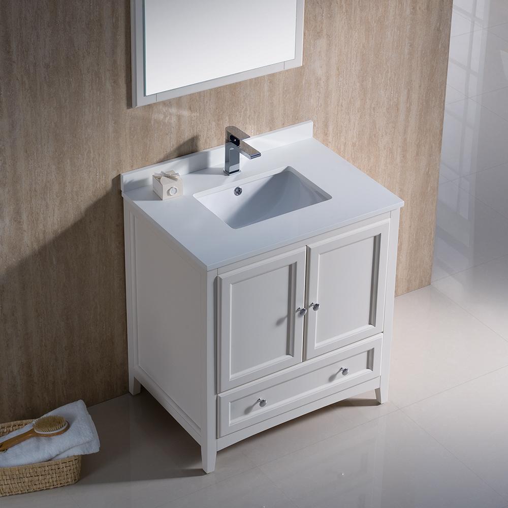 Fresca Oxford 30" Antique White Traditional Bathroom Vanity - Luxe Bathroom Vanities