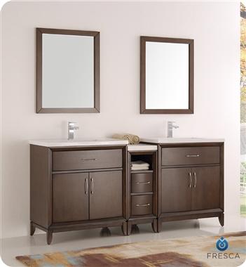 Fresca Cambridge 72" Antique Coffee Double Sink Traditional Bathroom Vanity w/ Mirrors - Luxe Bathroom Vanities