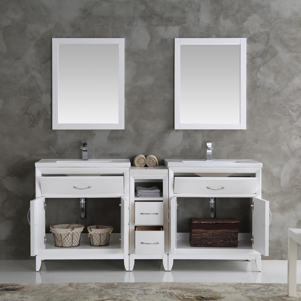 Fresca Cambridge 72" White Double Sink Traditional Bathroom Vanity w/ Mirrors - Luxe Bathroom Vanities