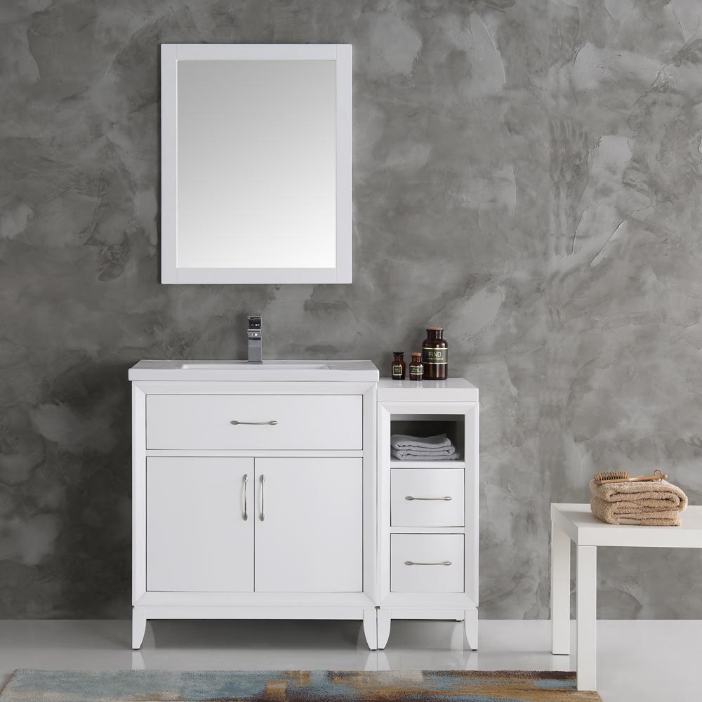 Fresca Cambridge 42" White Traditional Bathroom Vanity w/ Mirror - Luxe Bathroom Vanities