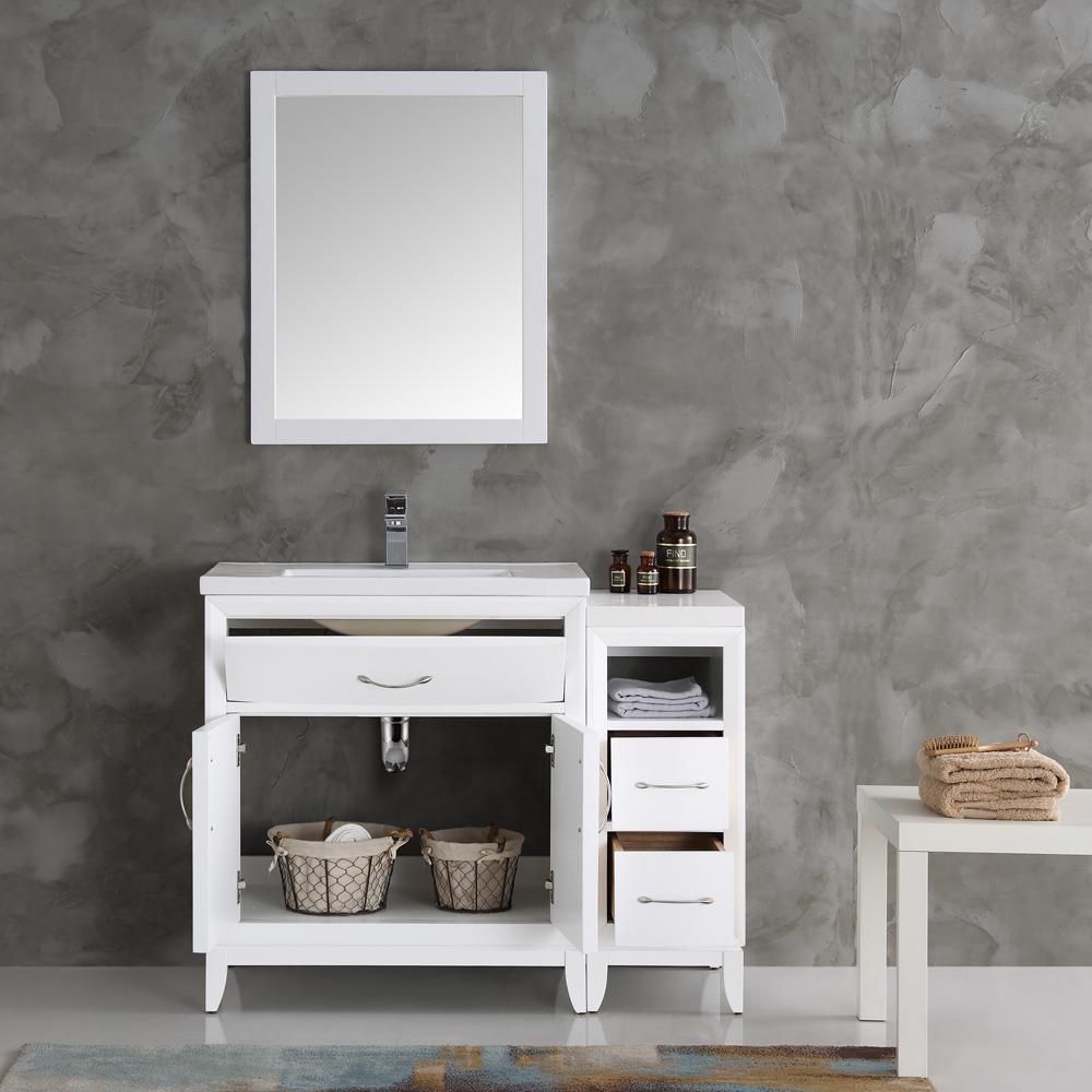 Fresca Cambridge 42" White Traditional Bathroom Vanity w/ Mirror - Luxe Bathroom Vanities