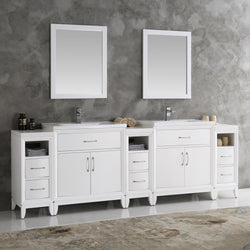 Fresca Cambridge 96" White Double Sink Traditional Bathroom Vanity w/ Mirrors - Luxe Bathroom Vanities