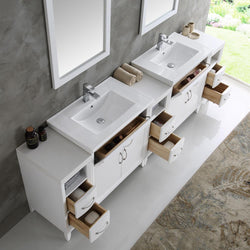 Fresca Cambridge 96" White Double Sink Traditional Bathroom Vanity w/ Mirrors - Luxe Bathroom Vanities