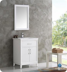 Fresca Cambridge 24" White Traditional Bathroom Vanity w/ Mirror - Luxe Bathroom Vanities