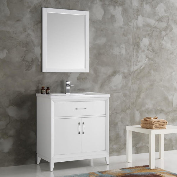 Fresca Cambridge 30" White Traditional Bathroom Vanity w/ Mirror - Luxe Bathroom Vanities