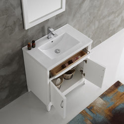 Fresca Cambridge 30" White Traditional Bathroom Vanity w/ Mirror - Luxe Bathroom Vanities