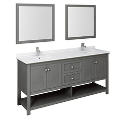 Fresca Manchester Regal 72" Gray Wood Veneer Traditional Double Sink Bathroom Vanity w/ Mirrors - Luxe Bathroom Vanities