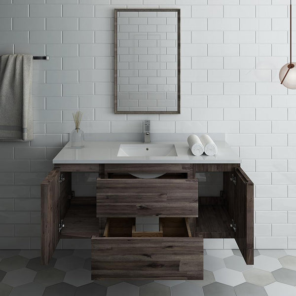 Fresca Formosa 48" Wall Hung Modern Bathroom Vanity w/ Mirror - Luxe Bathroom Vanities