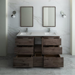 Fresca Formosa 60" Floor Standing Double Sink Modern Bathroom Vanity w/ Mirrors & 7 Drawers - Luxe Bathroom Vanities