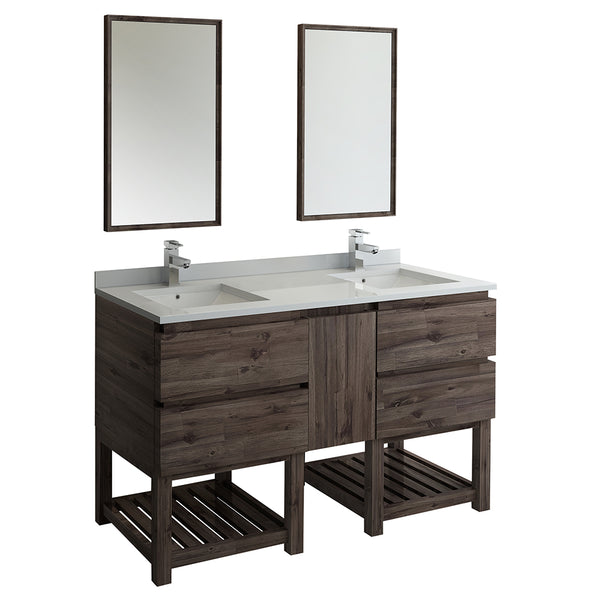 Fresca Formosa 60" Floor Standing Double Sink Modern Bathroom Vanity w/ Open Bottom & Mirrors 4 Drawers - Luxe Bathroom Vanities