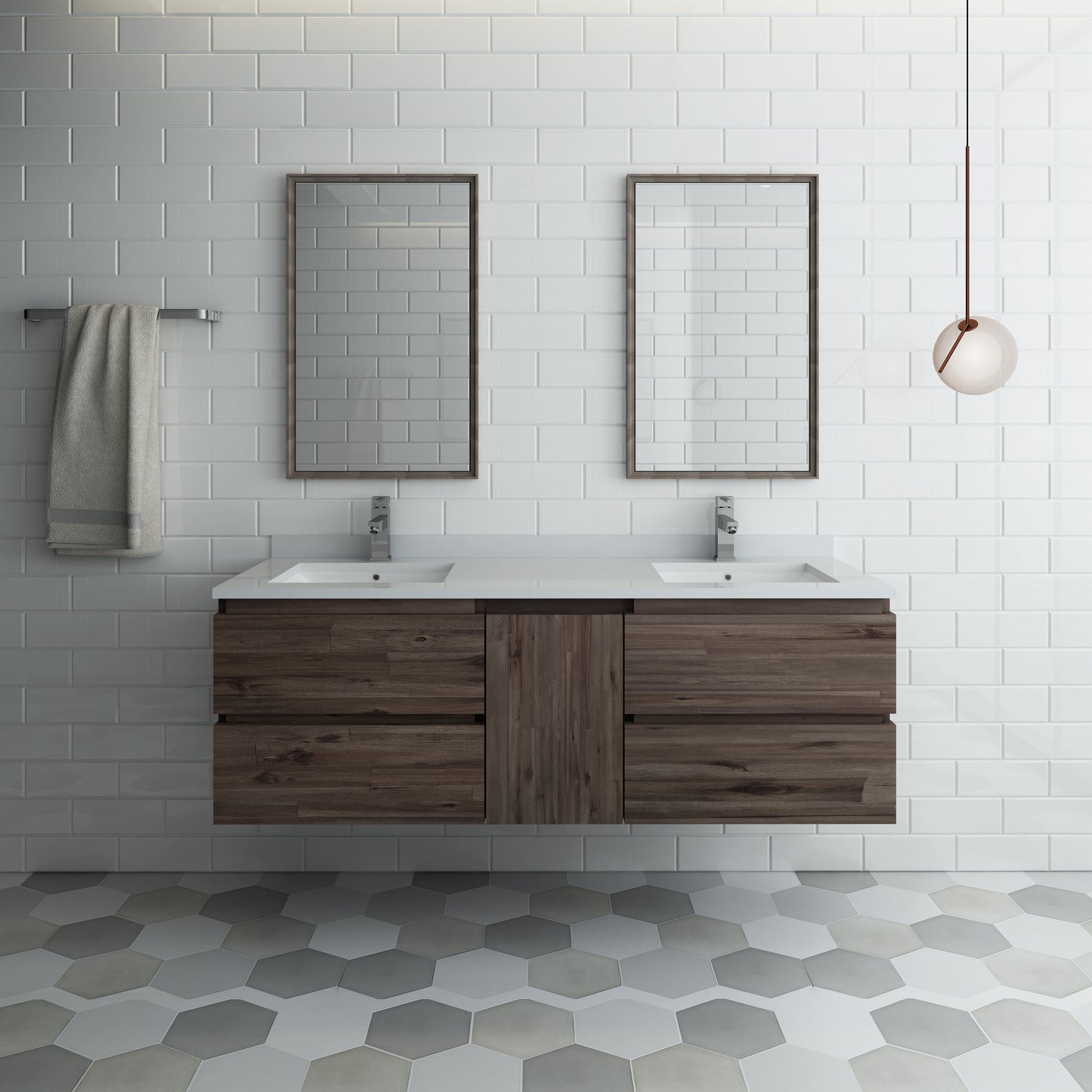 Fresca Formosa 60" Wall Hung Double Sink Modern Bathroom Vanity w/ Mirrors 4 Drawers - Luxe Bathroom Vanities