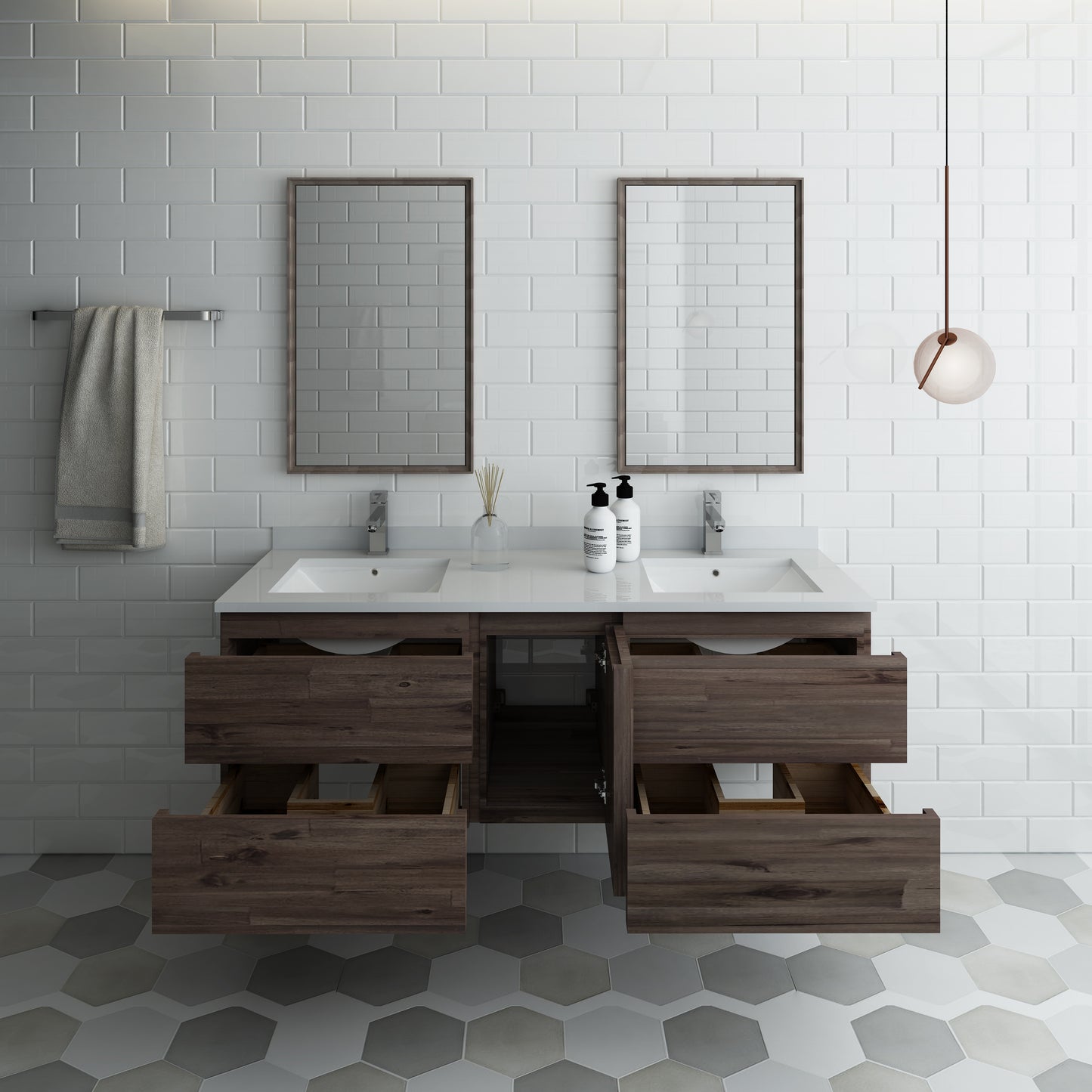 Fresca Formosa 60" Wall Hung Double Sink Modern Bathroom Vanity w/ Mirrors 4 Drawers - Luxe Bathroom Vanities