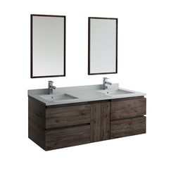 Fresca Formosa 60" Wall Hung Double Sink Modern Bathroom Vanity w/ Mirrors 4 Drawers - Luxe Bathroom Vanities