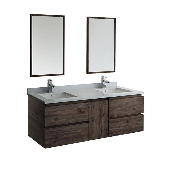 Fresca Formosa 60" Wall Hung Double Sink Modern Bathroom Vanity w/ Mirrors 4 Drawers - Luxe Bathroom Vanities