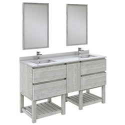 Fresca Formosa 60" Floor Standing Double Sink Modern Bathroom Vanity w/ Open Bottom & Mirrors - Luxe Bathroom Vanities