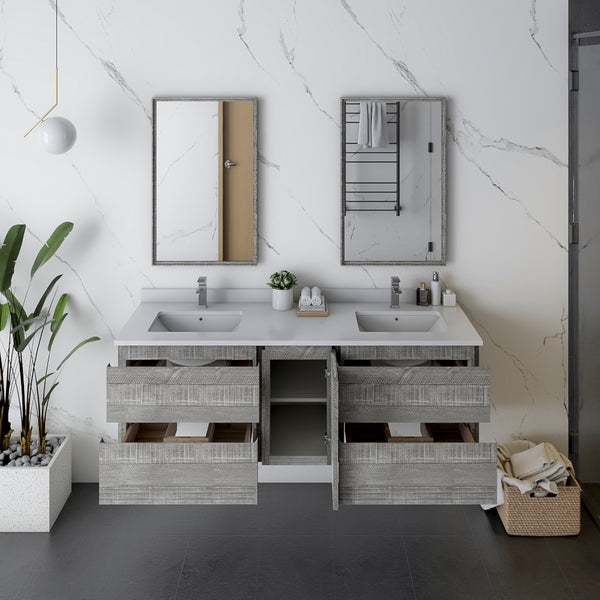 Fresca Formosa 60" Wall Hung Double Sink Modern Bathroom Vanity w/ Mirrors - Luxe Bathroom Vanities