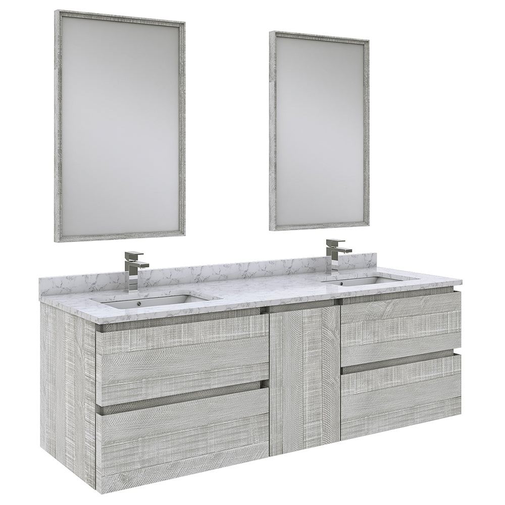 Fresca Formosa 60" Wall Hung Double Sink Modern Bathroom Vanity w/ Mirrors - Luxe Bathroom Vanities