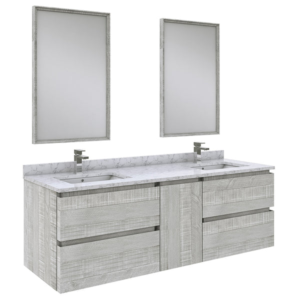 Fresca Formosa 60" Wall Hung Double Sink Modern Bathroom Vanity w/ Mirrors - Luxe Bathroom Vanities