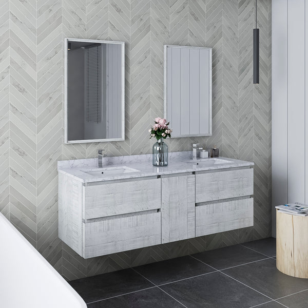 Fresca Formosa 60" Wall Hung Double Sink Modern Bathroom Vanity w/ Mirrors - Luxe Bathroom Vanities