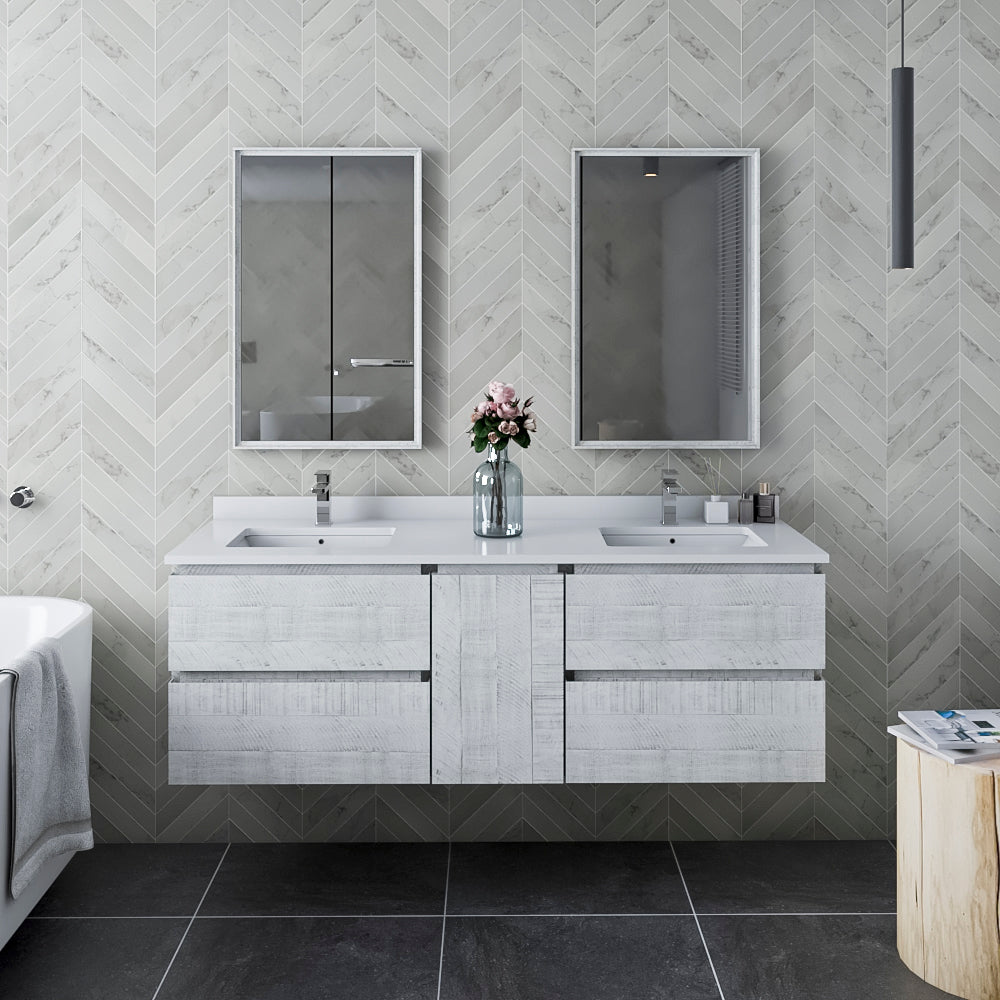 Fresca Formosa 60" Wall Hung Double Sink Modern Bathroom Vanity w/ Mirrors - Luxe Bathroom Vanities