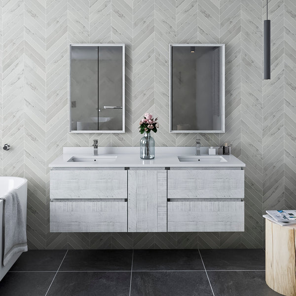 Fresca Formosa 60" Wall Hung Double Sink Modern Bathroom Vanity w/ Mirrors - Luxe Bathroom Vanities