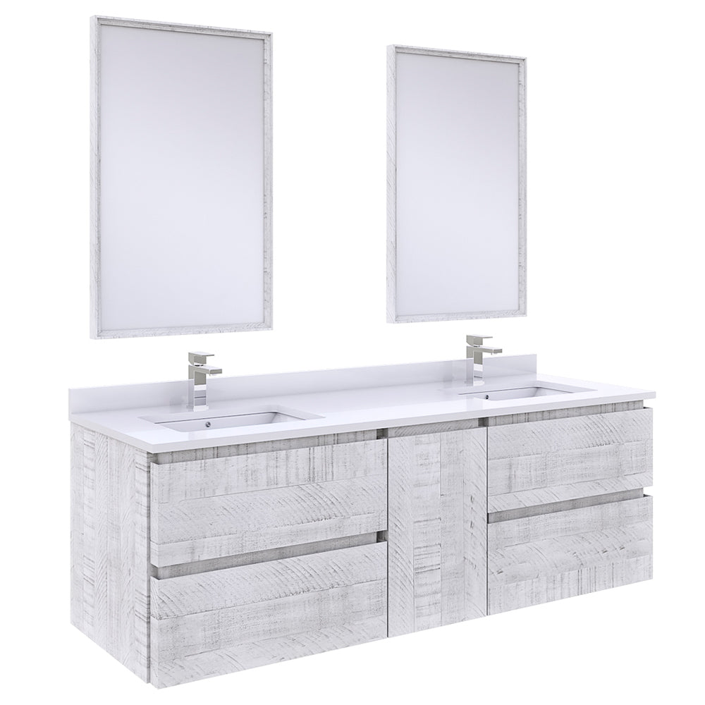 Fresca Formosa 60" Wall Hung Double Sink Modern Bathroom Vanity w/ Mirrors - Luxe Bathroom Vanities