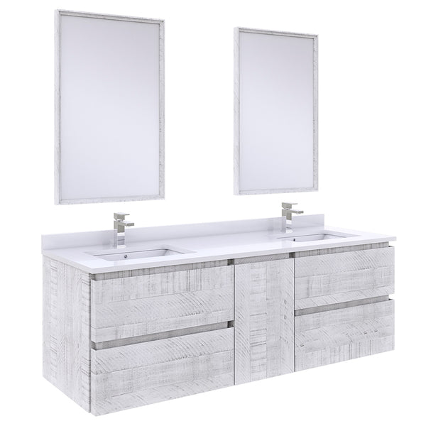 Fresca Formosa 60" Wall Hung Double Sink Modern Bathroom Vanity w/ Mirrors - Luxe Bathroom Vanities