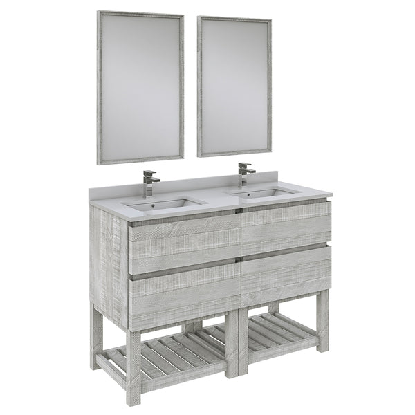 Fresca Formosa 48" Floor Standing Double Sink Modern Bathroom Vanity w/ Open Bottom & Mirrors - Luxe Bathroom Vanities