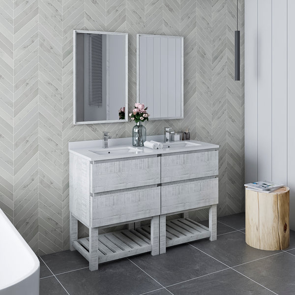 Fresca Formosa 48" Floor Standing Double Sink Modern Bathroom Vanity w/ Open Bottom & Mirrors - Luxe Bathroom Vanities