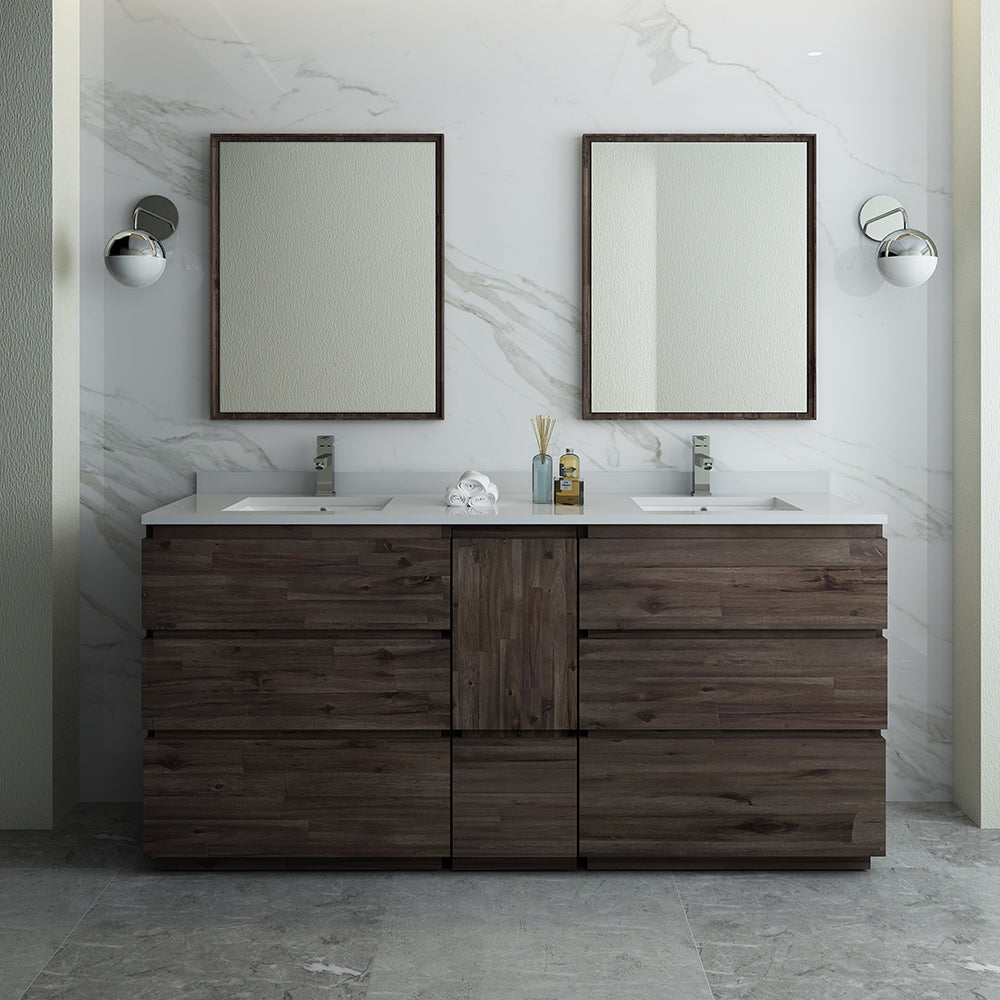 Fresca Formosa 72" Floor Standing Double Sink Modern Bathroom Vanity w/ Mirrors 7 Drawers - Luxe Bathroom Vanities
