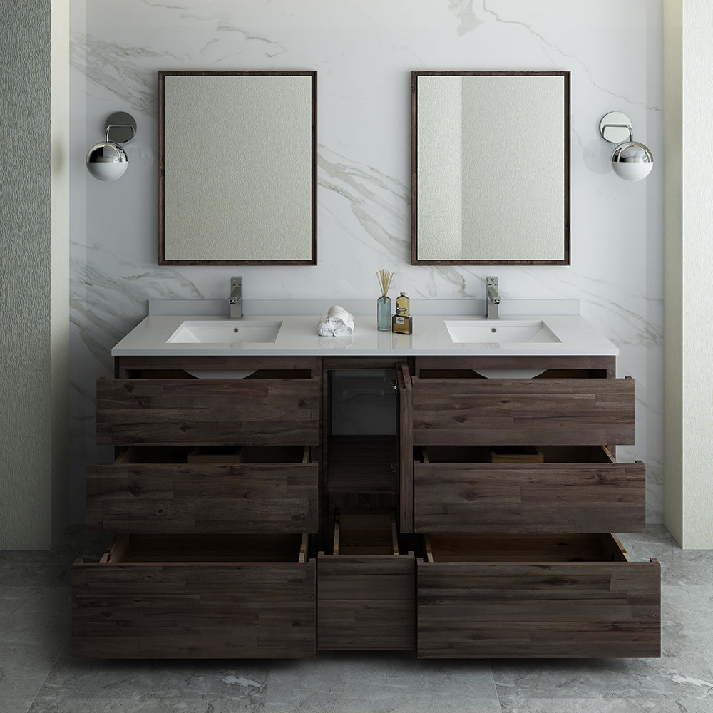 Fresca Formosa 72" Floor Standing Double Sink Modern Bathroom Vanity w/ Mirrors 7 Drawers - Luxe Bathroom Vanities