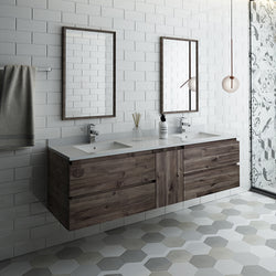 Fresca Formosa 72" Wall Hung Double Sink Modern Bathroom Vanity w/ Mirrors 4 Drawers - Luxe Bathroom Vanities