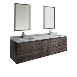 Fresca Formosa 72" Wall Hung Double Sink Modern Bathroom Vanity w/ Mirrors 4 Drawers - Luxe Bathroom Vanities