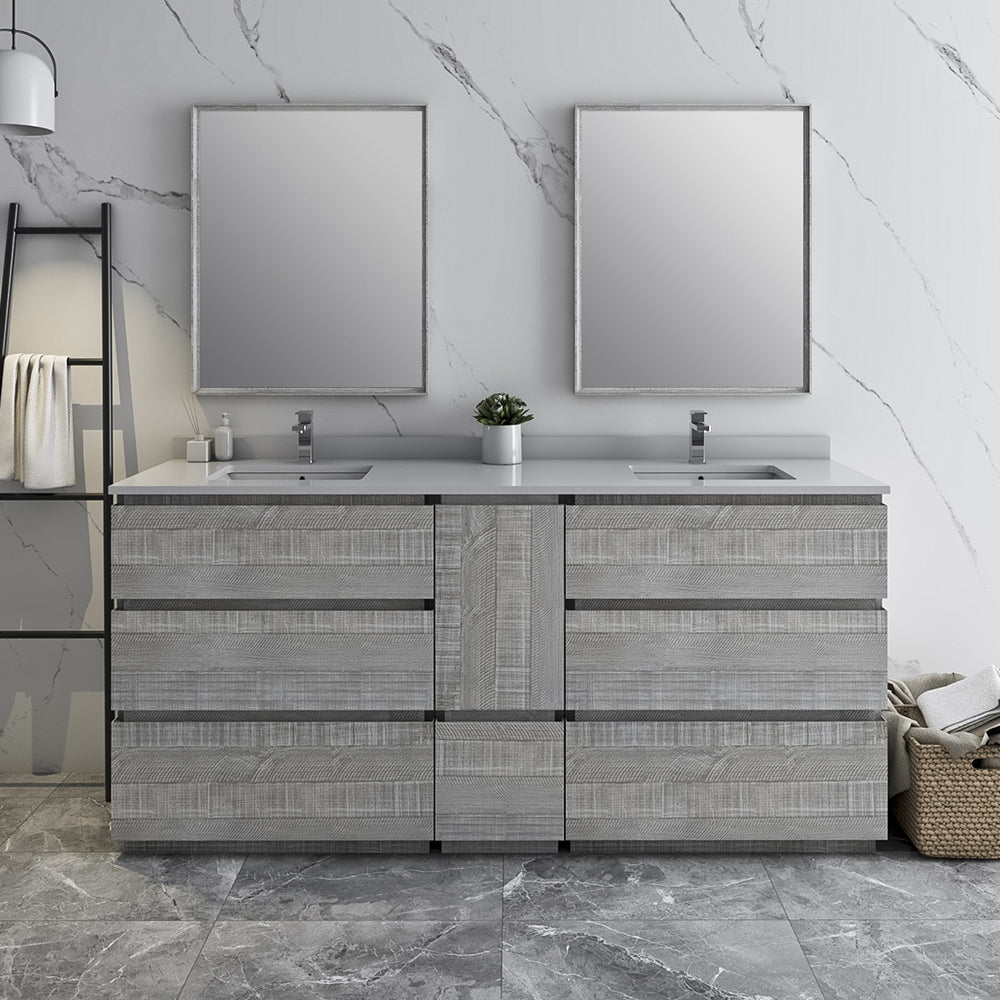 Fresca Formosa 72" Floor Standing Double Sink Modern Bathroom Vanity w/ Mirrors - Luxe Bathroom Vanities